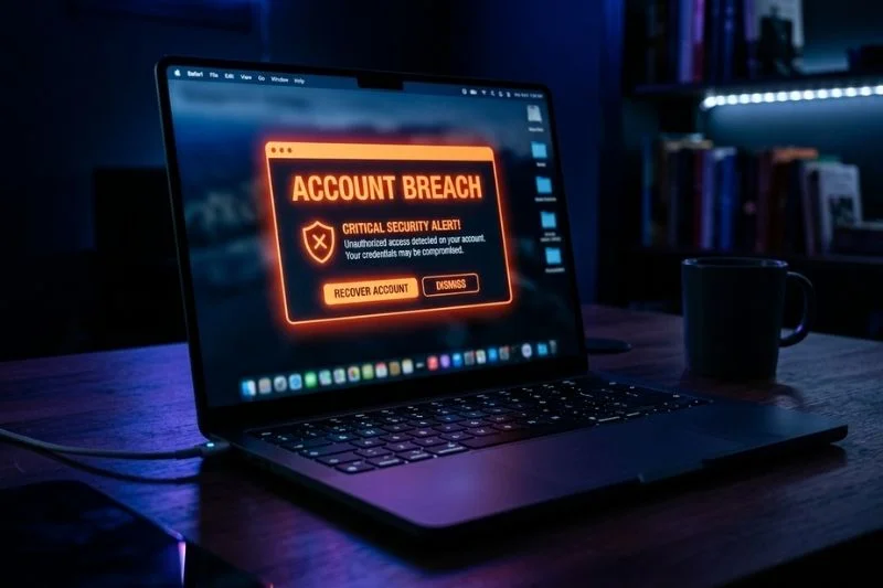 company computer with account breach