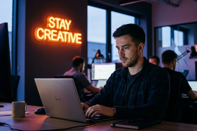 employee using a dell laptop