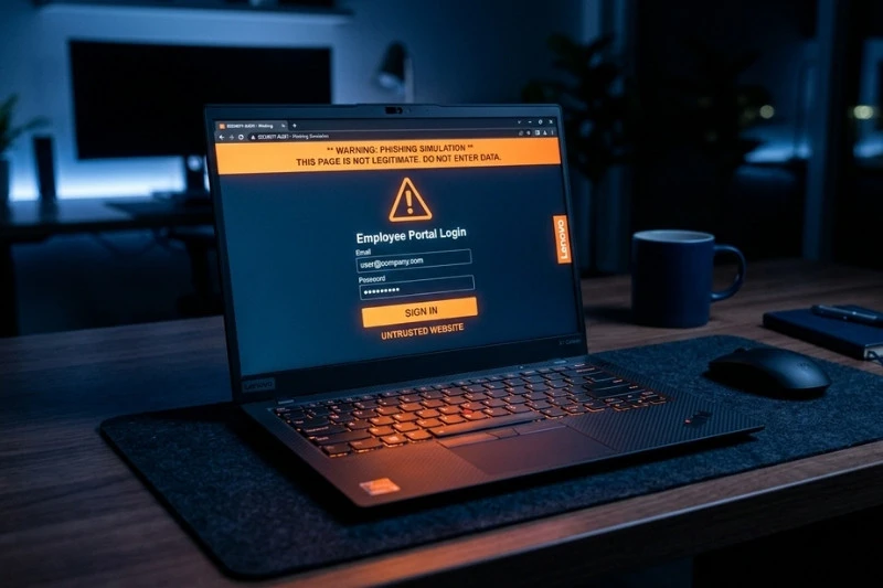 lenovo laptop with phishing simulation