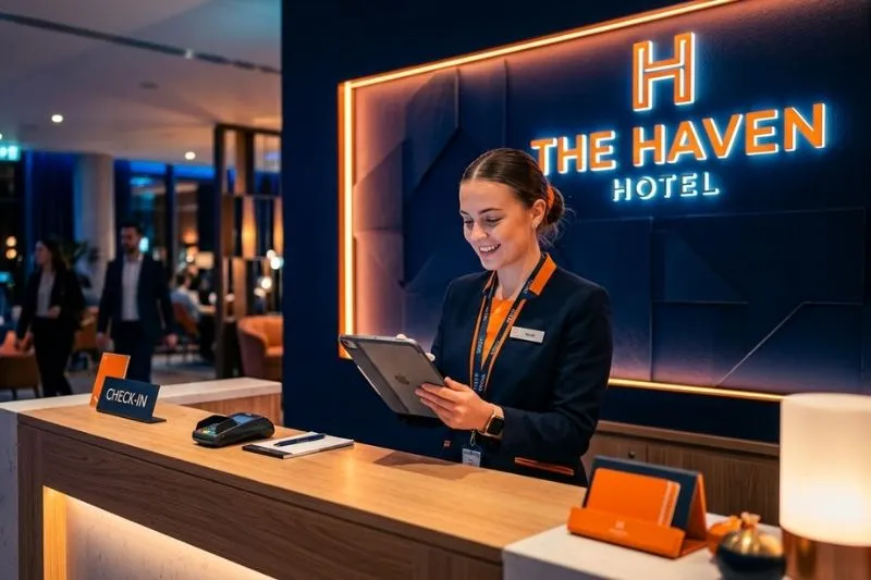 hotel employee using mobile device management
