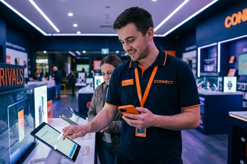 retail employee using mobile devices